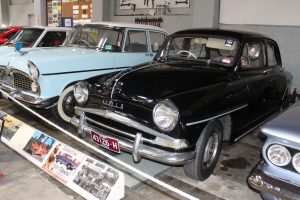 Shows the 1956 Simca Aronde currently on display at the Gippsland Vehicle Collection in Maffra